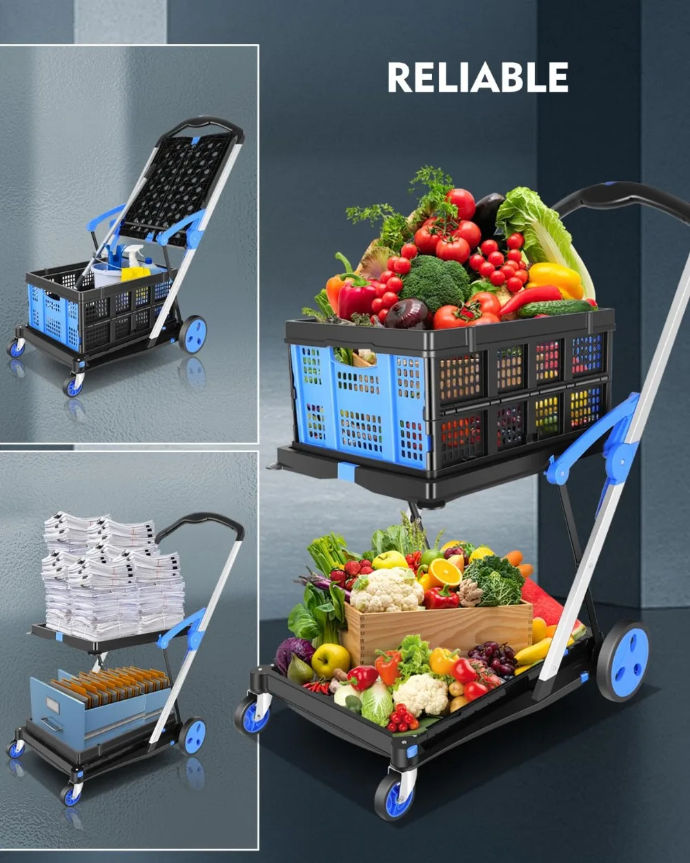 Collapsible-Utility-Cart-Multi-Use-Functional-Collapsible-Shopping-Carts-2-Tier-Collapsible-Shopping-Cart-with-Baskets-3