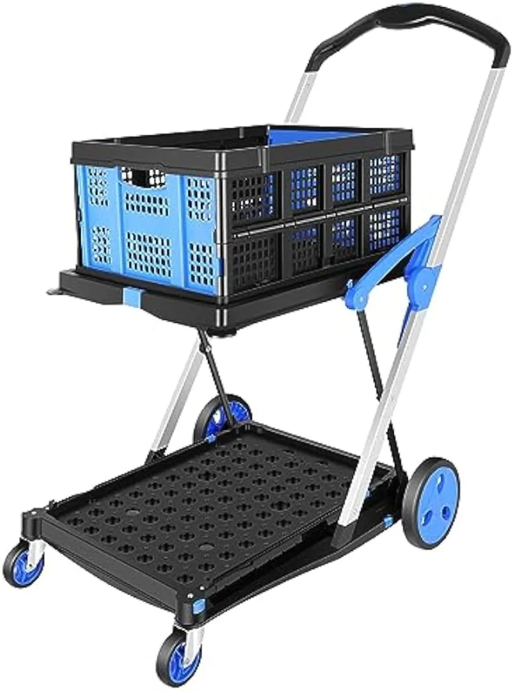 Collapsible-Utility-Cart-Multi-Use-Functional-Collapsible-Shopping-Carts-2-Tier-Collapsible-Shopping-Cart-with-Baskets