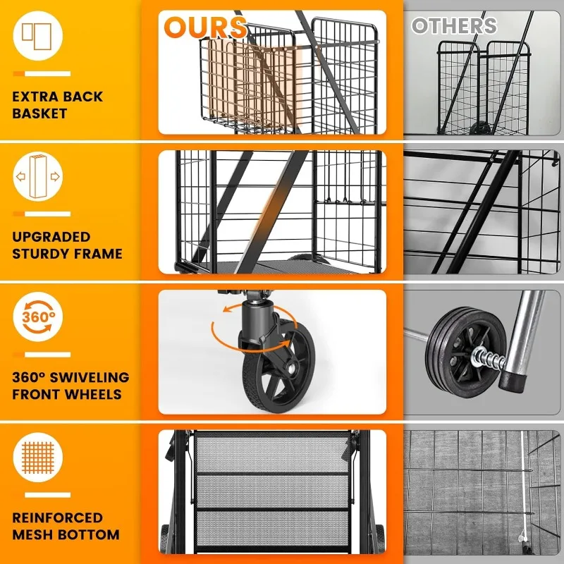 Extra-Large-Shopping-Cart-for-Groceries-450lbs-Heavy-Duty-Grocery-Cart-on-Wheels-Folding-Dual-Basket-2