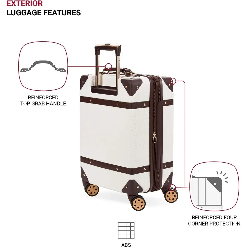 Hardside-Luggage-Trunk-with-Spinner-Wheels-White-Carry-On-19-Inch-Suitcase-Set-4