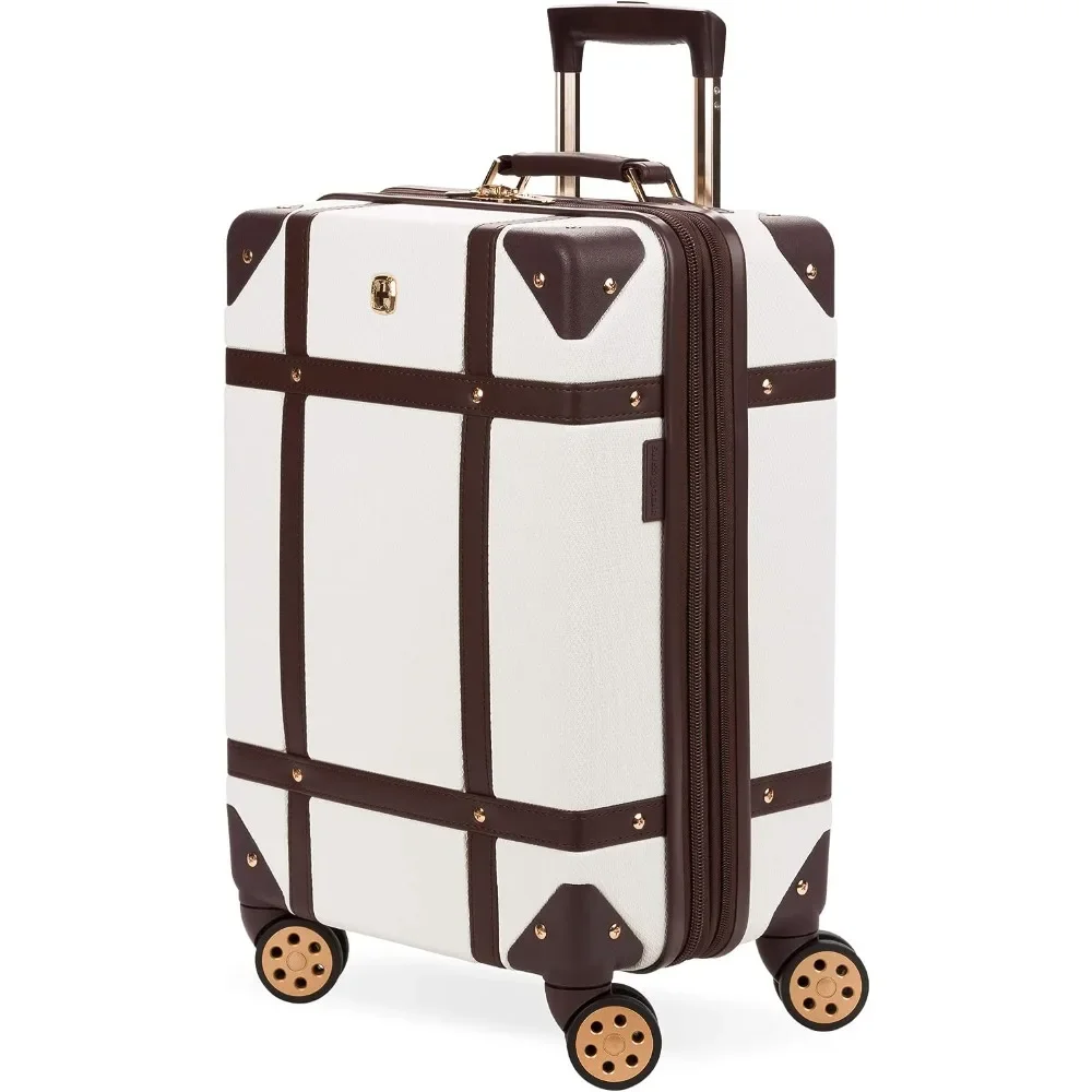 Hardside-Luggage-Trunk-with-Spinner-Wheels-White-Carry-On-19-Inch-Suitcase-Set