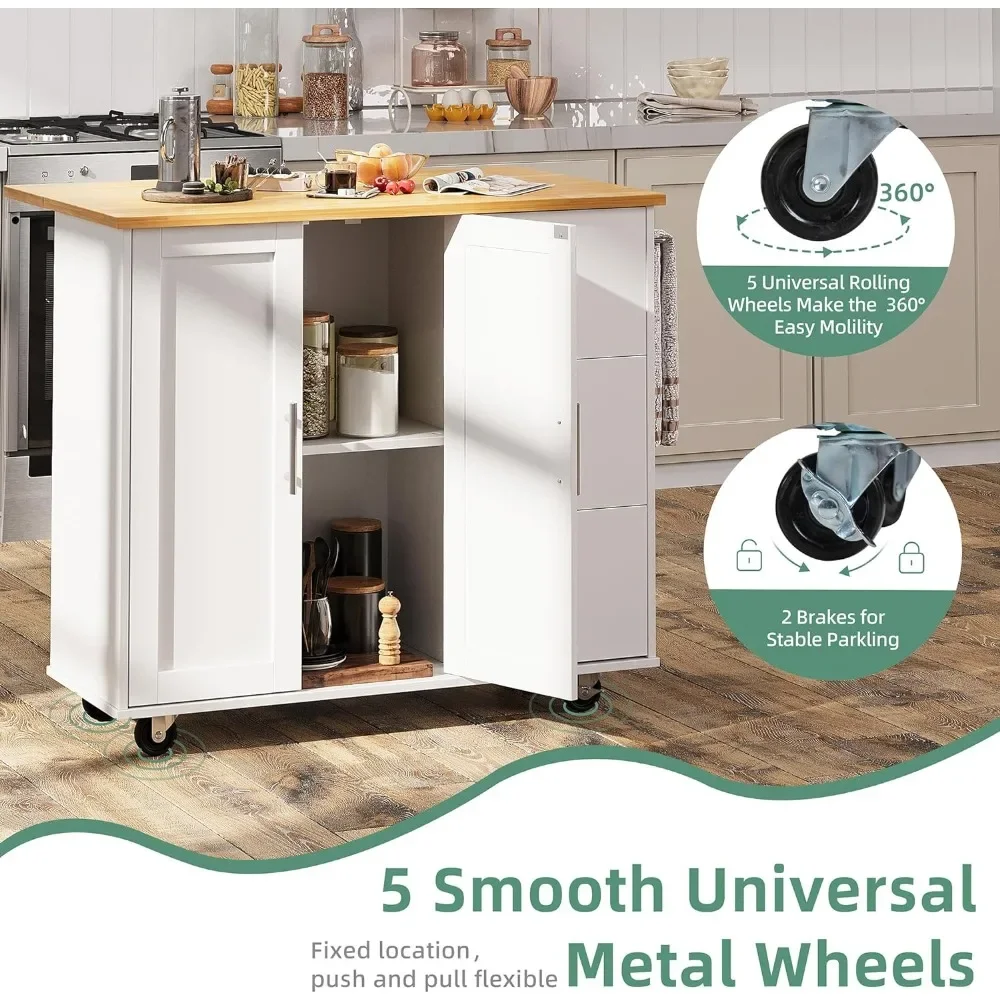 Rolling-Kitchen-Island-Cart-With-Folding-Drop-Leaf-Breakfast-Bar-Trolley-Shelf-and-Drawer-WhiteFreight-Free-1