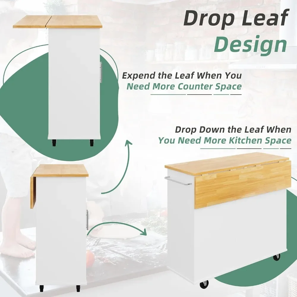 Rolling-Kitchen-Island-Cart-With-Folding-Drop-Leaf-Breakfast-Bar-Trolley-Shelf-and-Drawer-WhiteFreight-Free-2