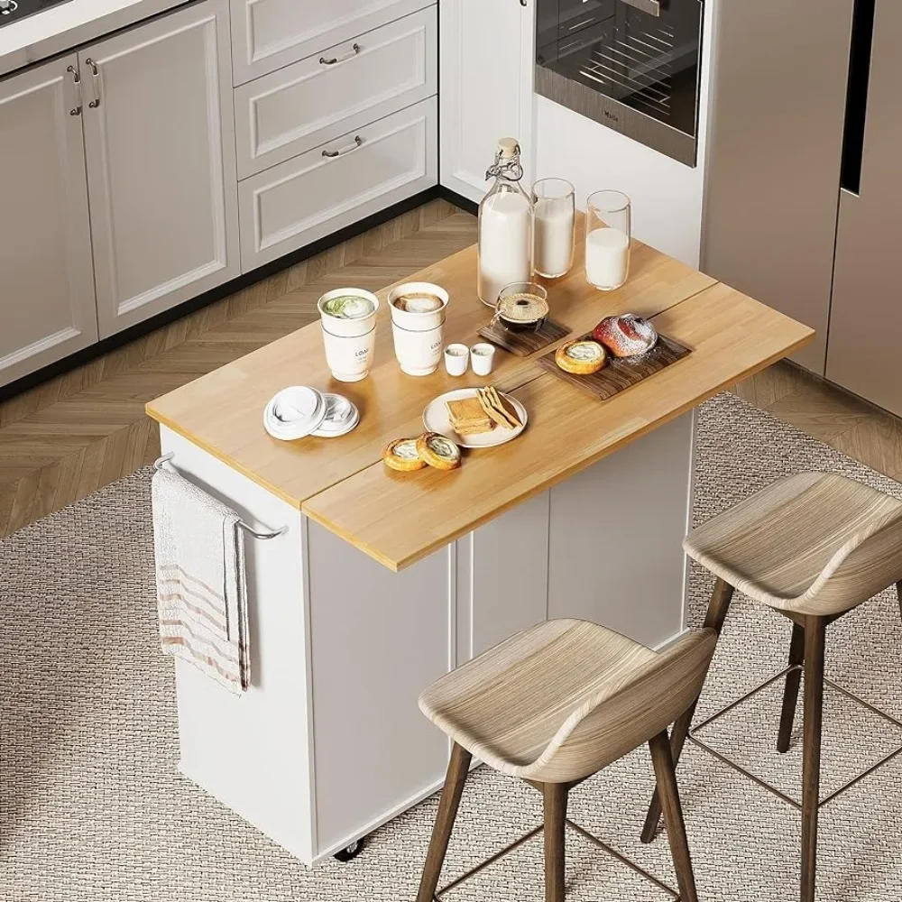 Rolling-Kitchen-Island-Cart-With-Folding-Drop-Leaf-Breakfast-Bar-Trolley-Shelf-and-Drawer-WhiteFreight-Free-4