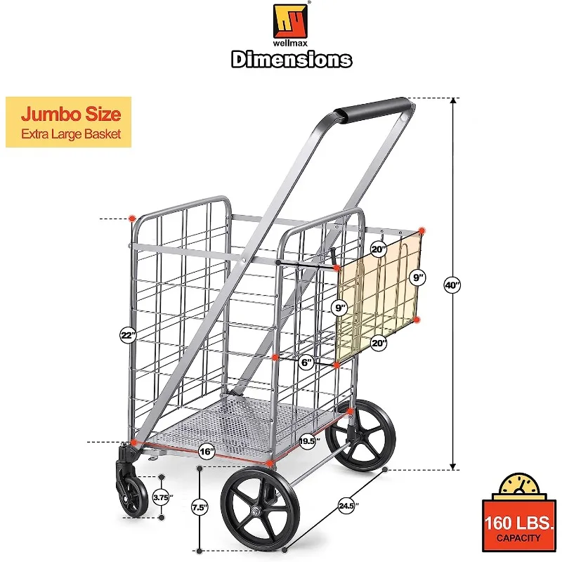 Wellmax-Shopping-Cart-Metal-Grocery-Carts-For-Groceries-Folding-Cart-For-Convenient-Storage-And-Holds-Up-2